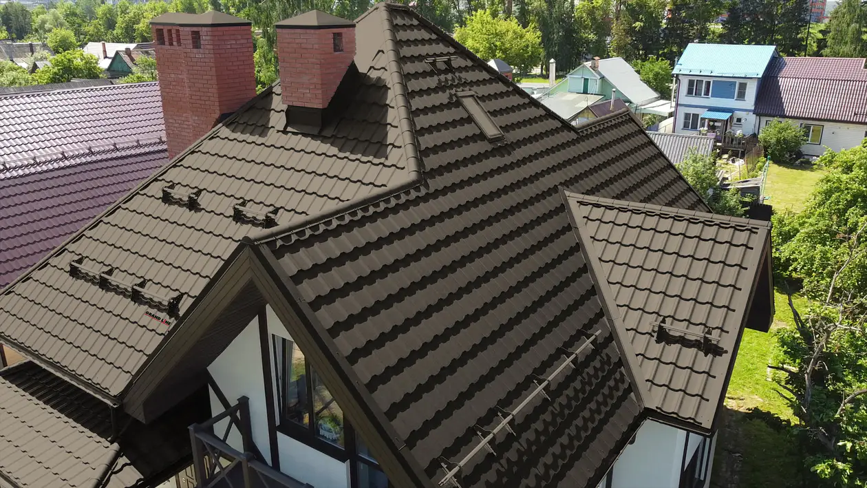 Металлочерепица Квинта плюс Grand Line 0,5 Rooftop Бархат RR 32 темно-коричневый-mini