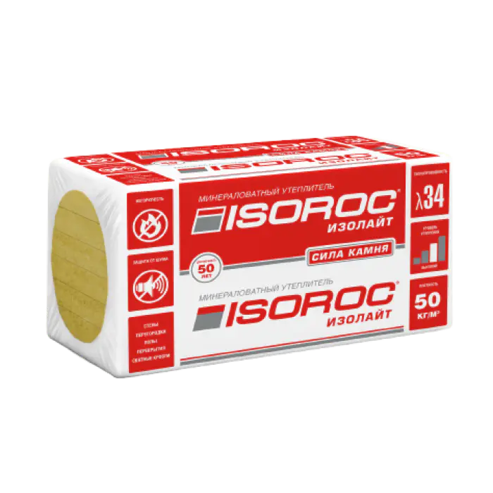 Утеплитель ISOROC Изолайт 1000х600х50 мм (0,24 м3)-mini
