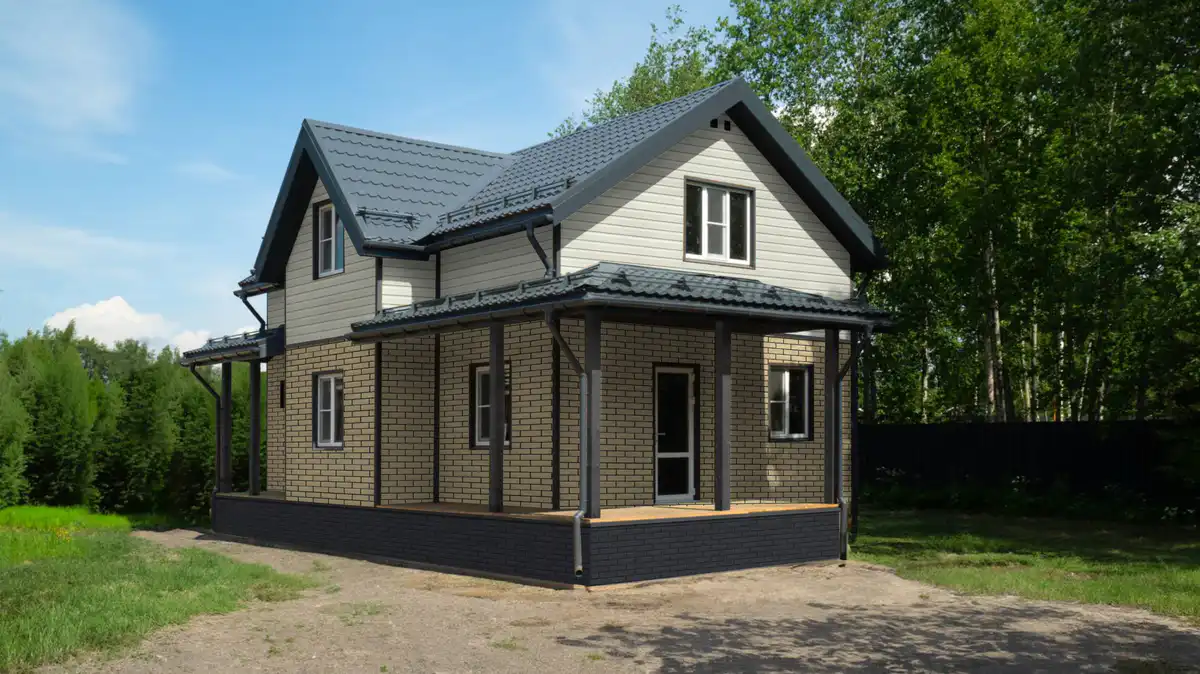 Фасадная панель Grand Line Состаренный кирпич, Design Plus, Ваниль с темно-бежевым швом-mini