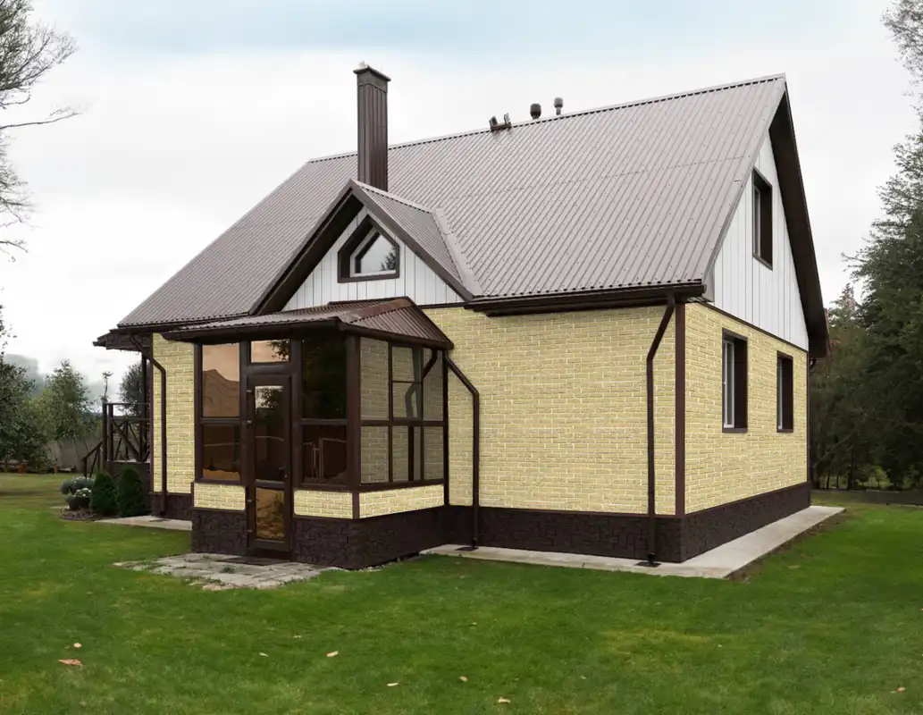 Фасадная панель Grand Line Состаренный кирпич, Design Plus, Ваниль с белым швом-mini