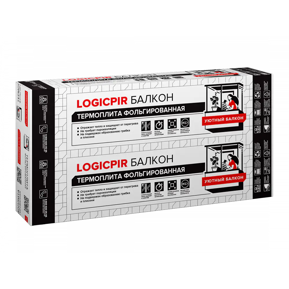 Плита теплоизоляционная LOGICPIR Балкон Ф/Ф 1190х590х30 мм, L-кромка-mini