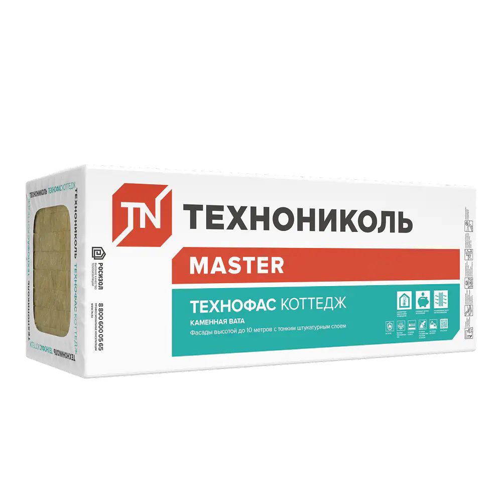 Утеплитель ТЕХНОФАС КОТТЕДЖ, 1200x600x100 мм, (3 плиты, 2,16 кв.м)-mini