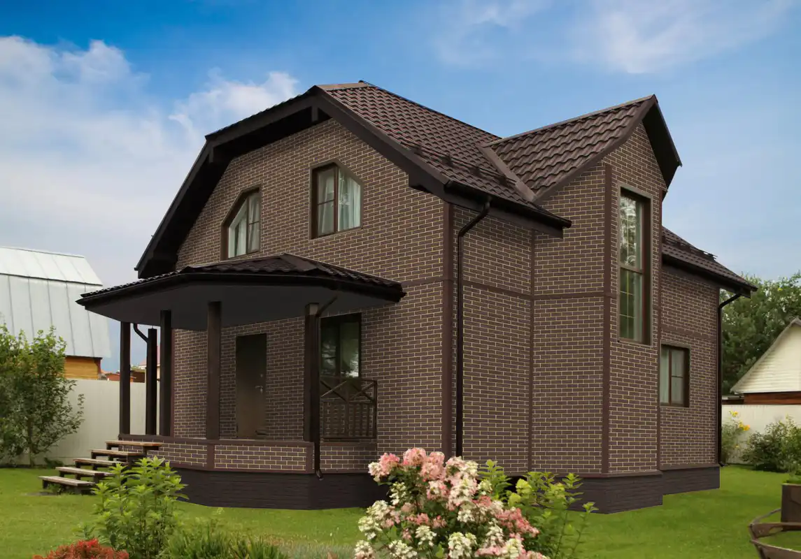 Фасадная панель Grand Line Состаренный кирпич, Design Plus, Каштан с песочным швом-mini