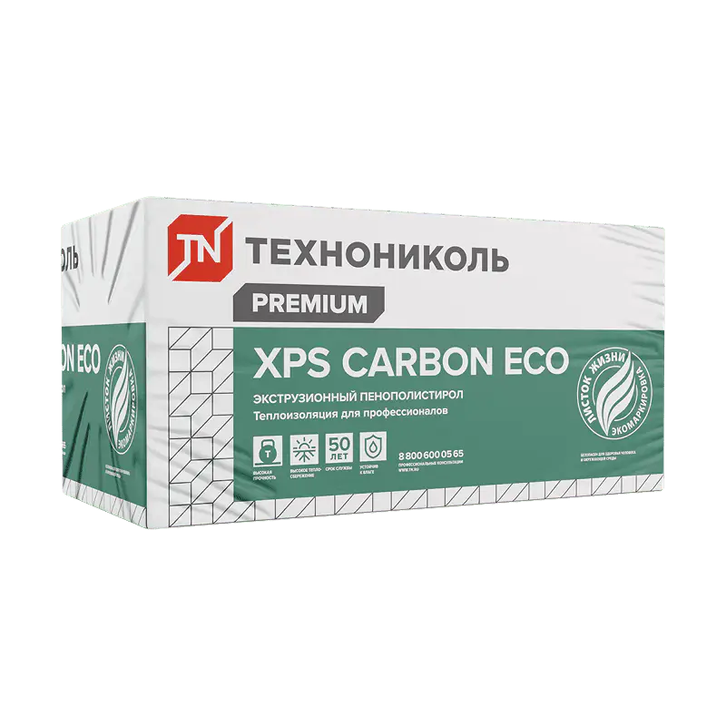 Экструзионный пенополистирол (XPS) ТЕХНОНИКОЛЬ CARBON ECO FAS/2 S/1 1180х580х50 мм, L-кромка, 8 шт-mini