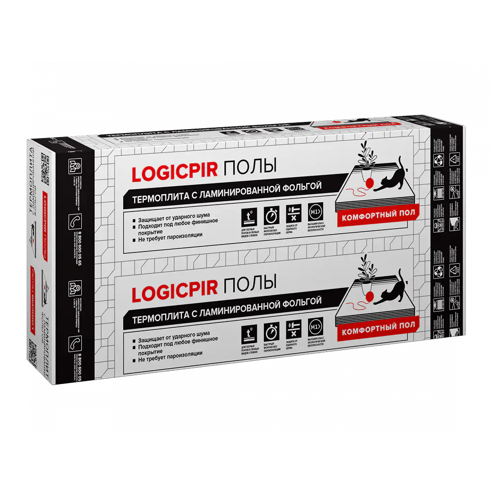 Плита теплоизоляционная LOGICPIR Пол ФЛ/ФЛ L-1200х600х20 мм, Ровная кромка-mini