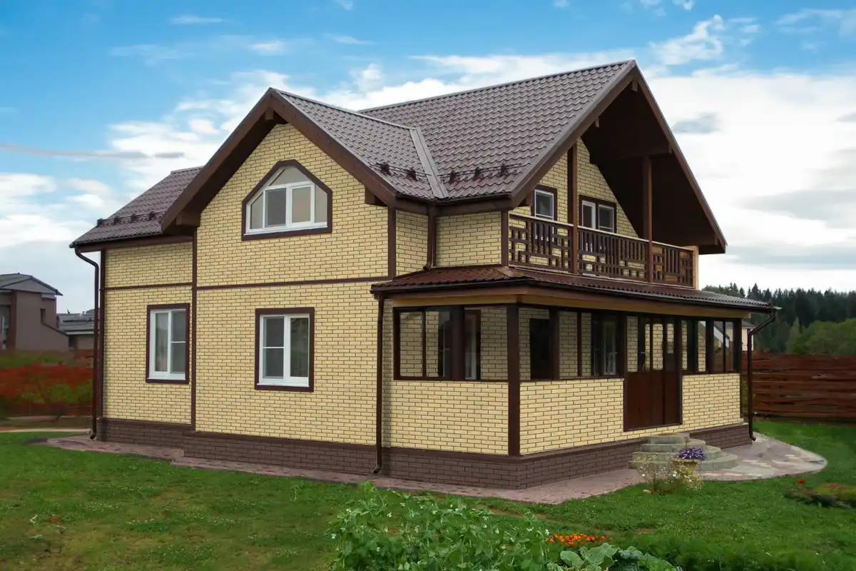 Фасадная панель Grand Line Состаренный кирпич, Design Plus, Ваниль с темно-бежевым швом-mini