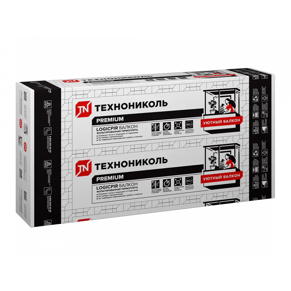 Плита теплоизоляционная LOGICPIR Балкон Ф/Ф 1190х590х30 мм, L-кромка-mini